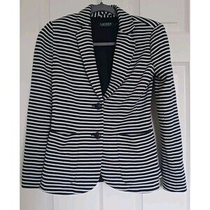 Ralph Lauren‎ Petite Blazer Jacket Long Sleeve Striped Nautical Navy White PXS